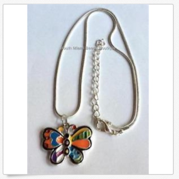 Silver Butterfly Necklace Pop Art 16-18" Colorful - Picture 4 of 8